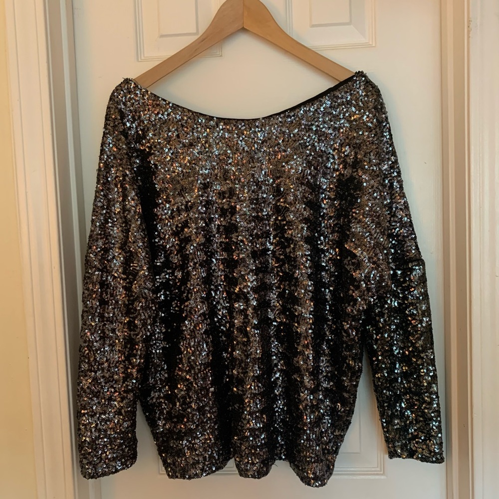 Zara silver sequin top with V-back size M